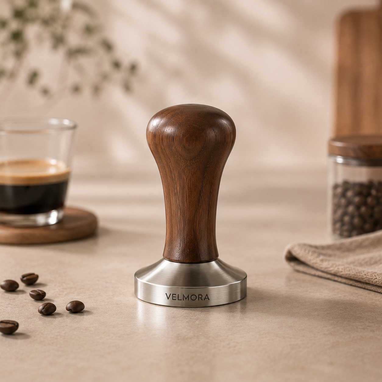 VELMORA Timber‑Grip Espresso Tamper